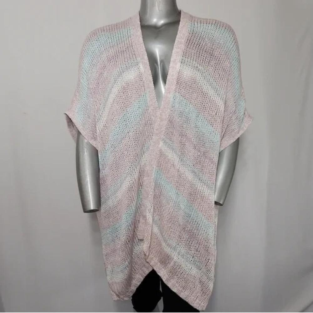 Lane Bryant Short Sleeve Long Cardigan Womens 18W Pastel Stripe Loose Knit Open
